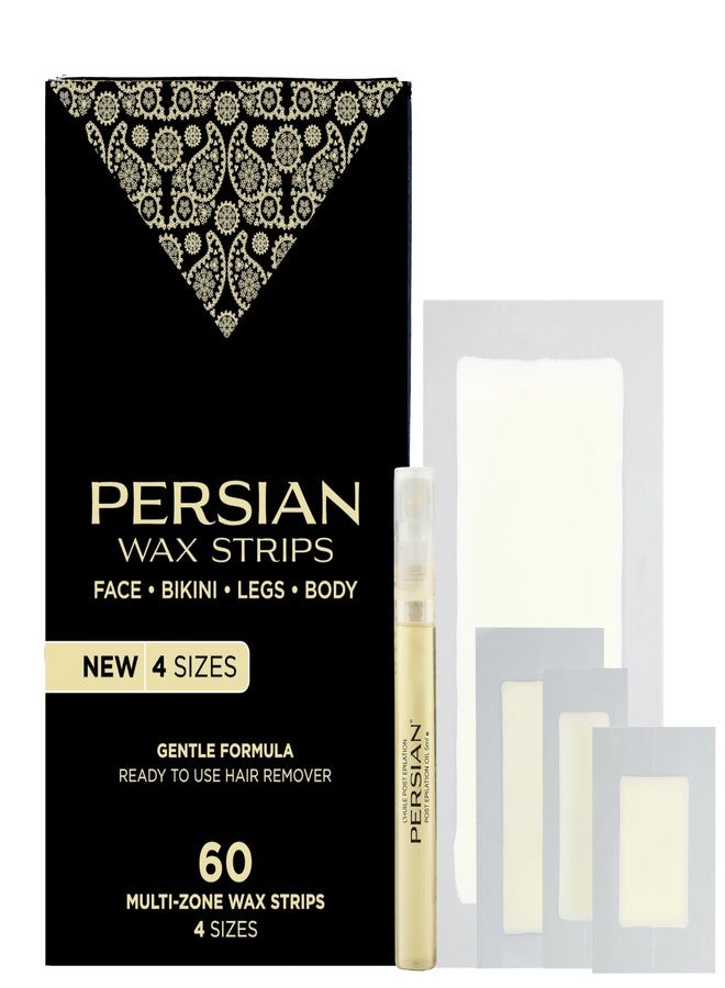 Persian Multi-Zone Wax Strips | 4 Sizes, 60 Strips | Pre-Lined for Face, Legs, Body, Bikini & Underarms | Hair Removal Waxing Kit with Aftercare Oil | Easy, Ready-to-Use | All-Natural Ingredients - Image 1